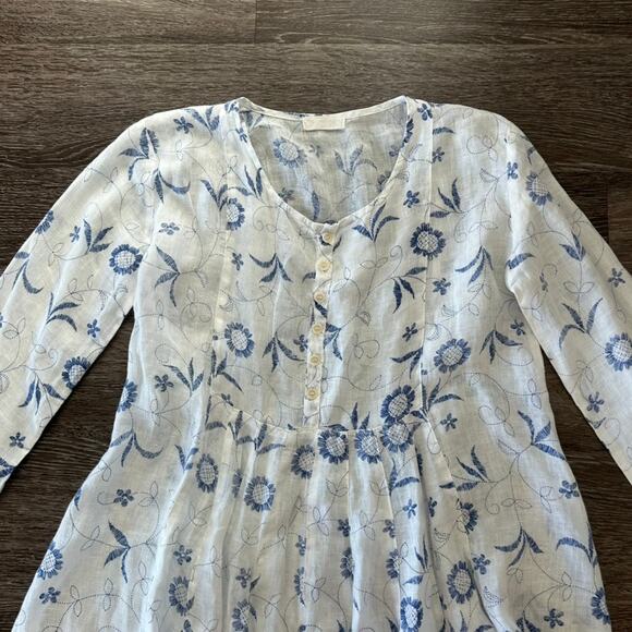 CP Shades Blue Floral Print Linen Dress Size Small Long Sleeve Peasant Tunic EUC - Picture 5 of 16